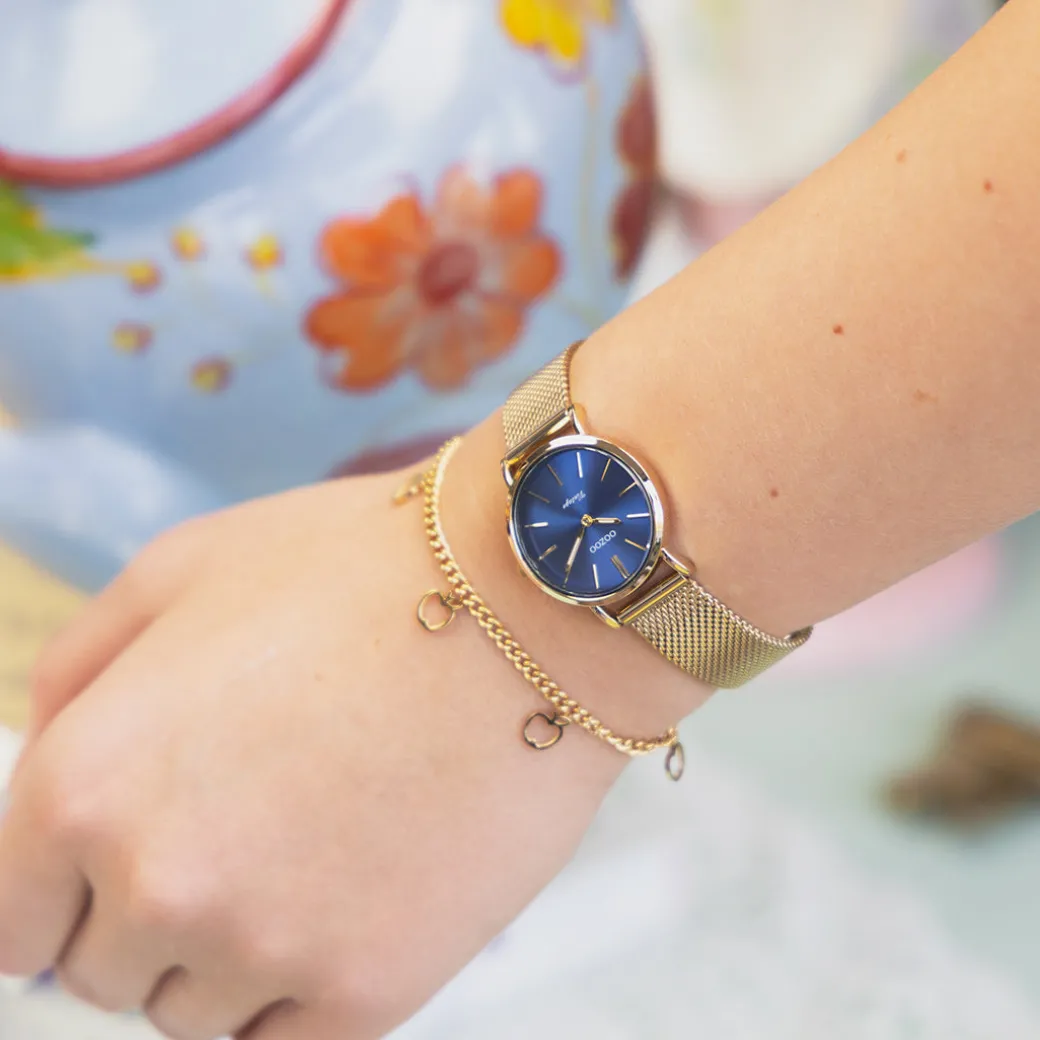Goudkleurige OOZOO horloge met metalen mesh armband - C20293