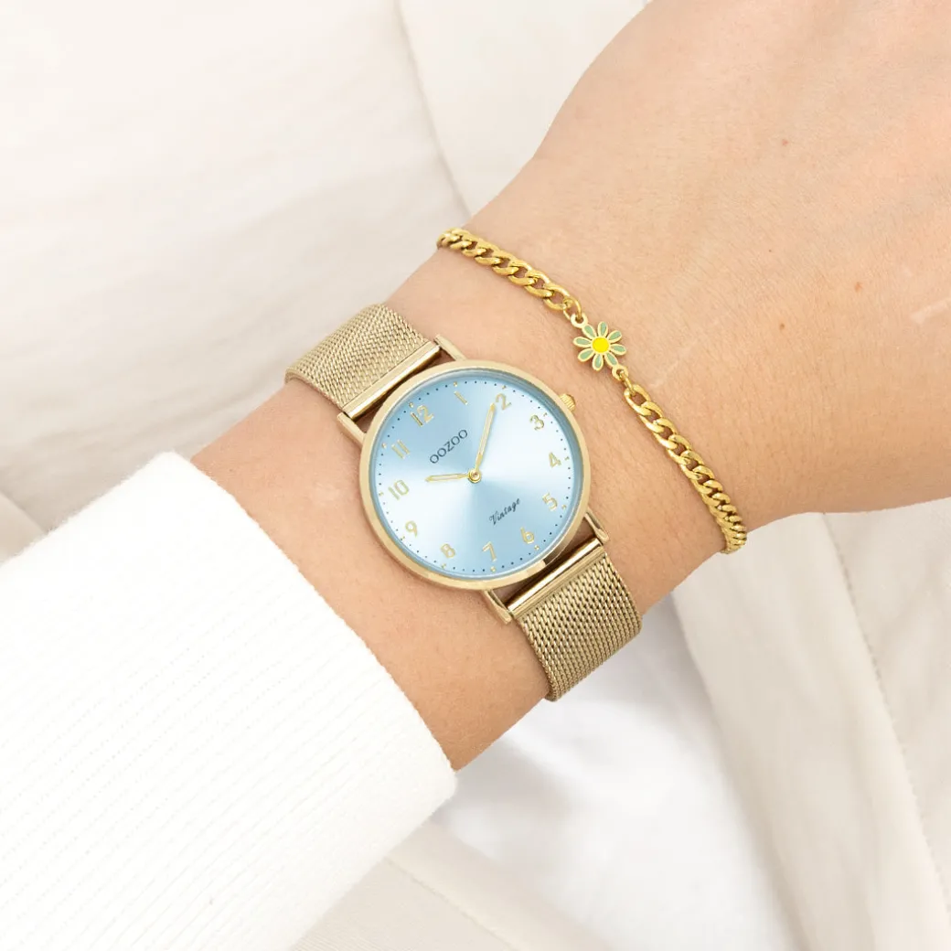 Goudkleurige OOZOO horloge met metalen mesh armband - C20348