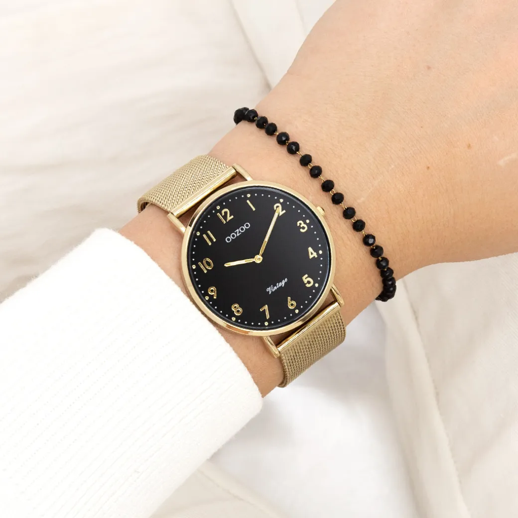 Goudkleurige OOZOO horloge met metalen mesh armband - C20344