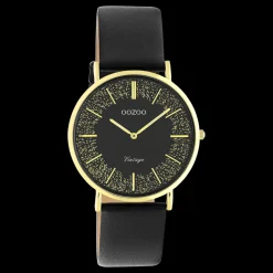 Goudkleurige OOZOO horloge met zwarte leren band - C20186