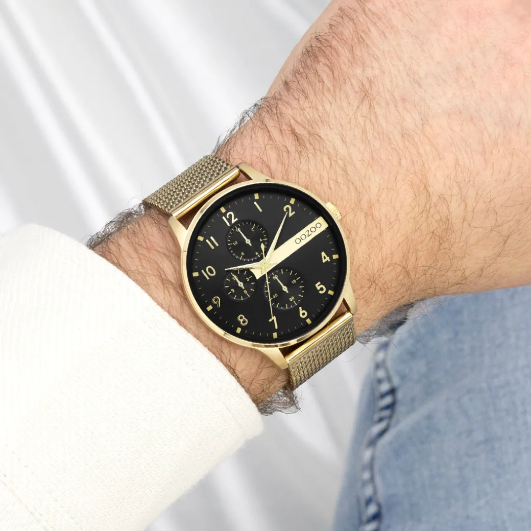 Goudkleurige OOZOO horloge met metalen mesh armband - C11302