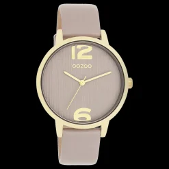 Goudkleurige OOZOO horloge met taupe leren band - C11342
