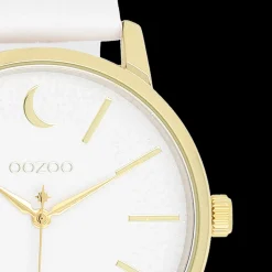 Goudkleurige OOZOO horloge met witte leren band - C11156