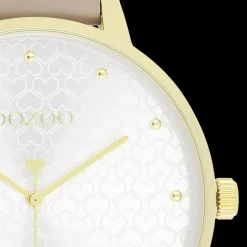 Goudkleurige OOZOO horloge met taupe leren band - C11037