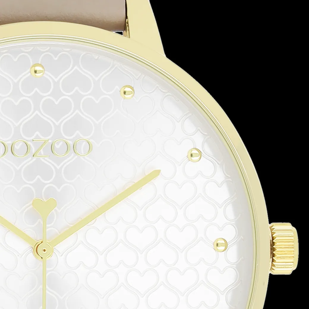 Goudkleurige OOZOO horloge met taupe leren band - C11037