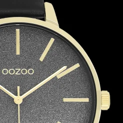 Goudkleurige OOZOO horloge met zwarte leren band - C11034