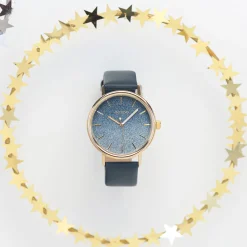 Goudkleurige OOZOO horloge met blauwe leren band - C10938