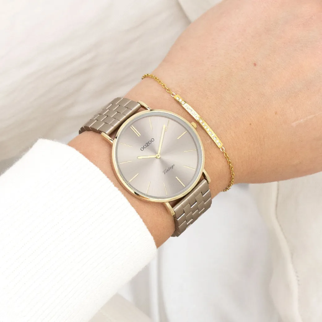 Goudkleurige OOZOO horloge met roestvrijstalen armband roestvrijstalen armband - C20404