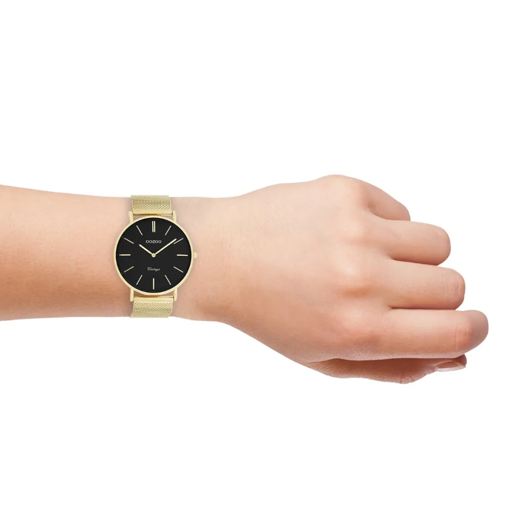 Goudkleurige OOZOO horloge met metalen mesh armband - C9913