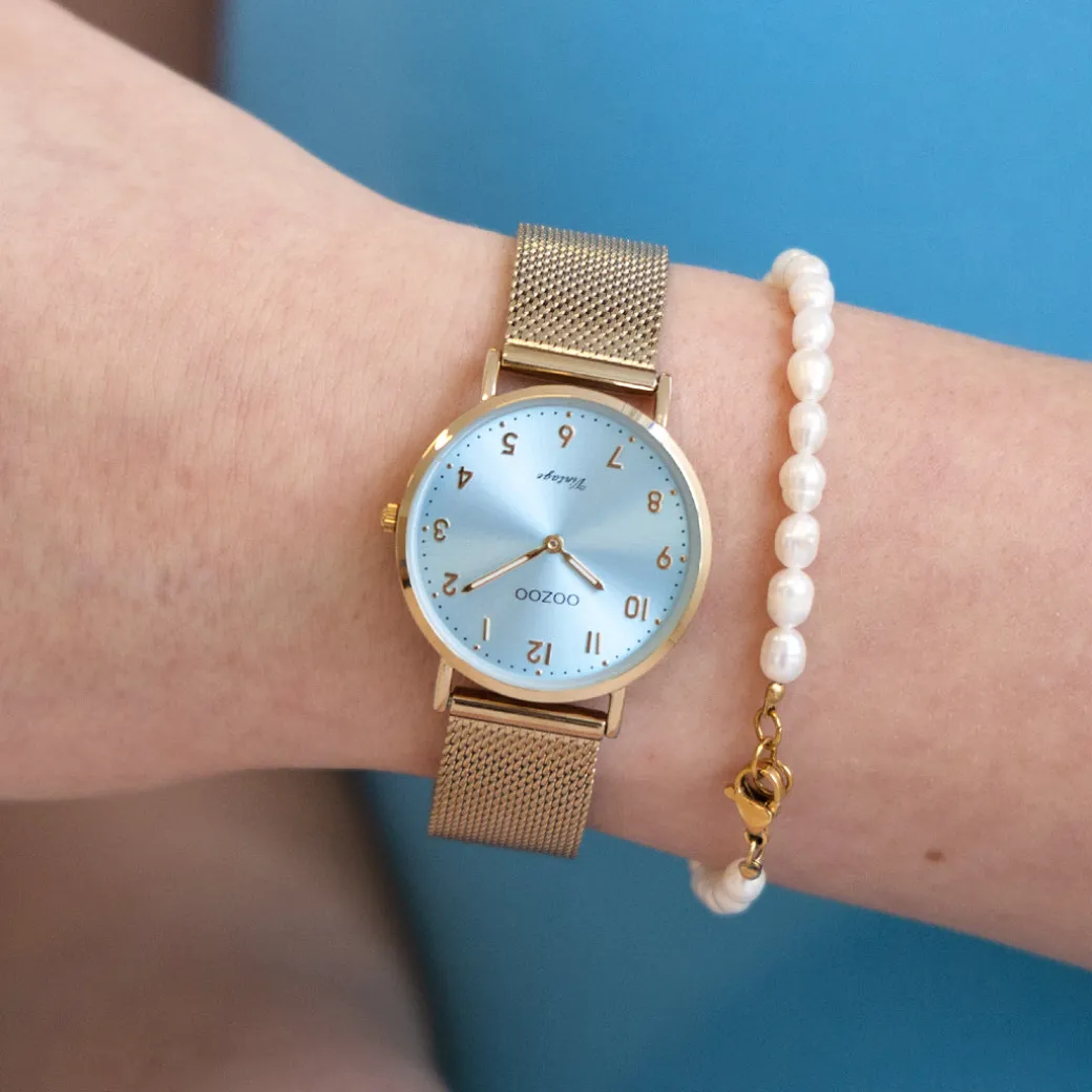 Goudkleurige OOZOO horloge met metalen mesh armband - C20348
