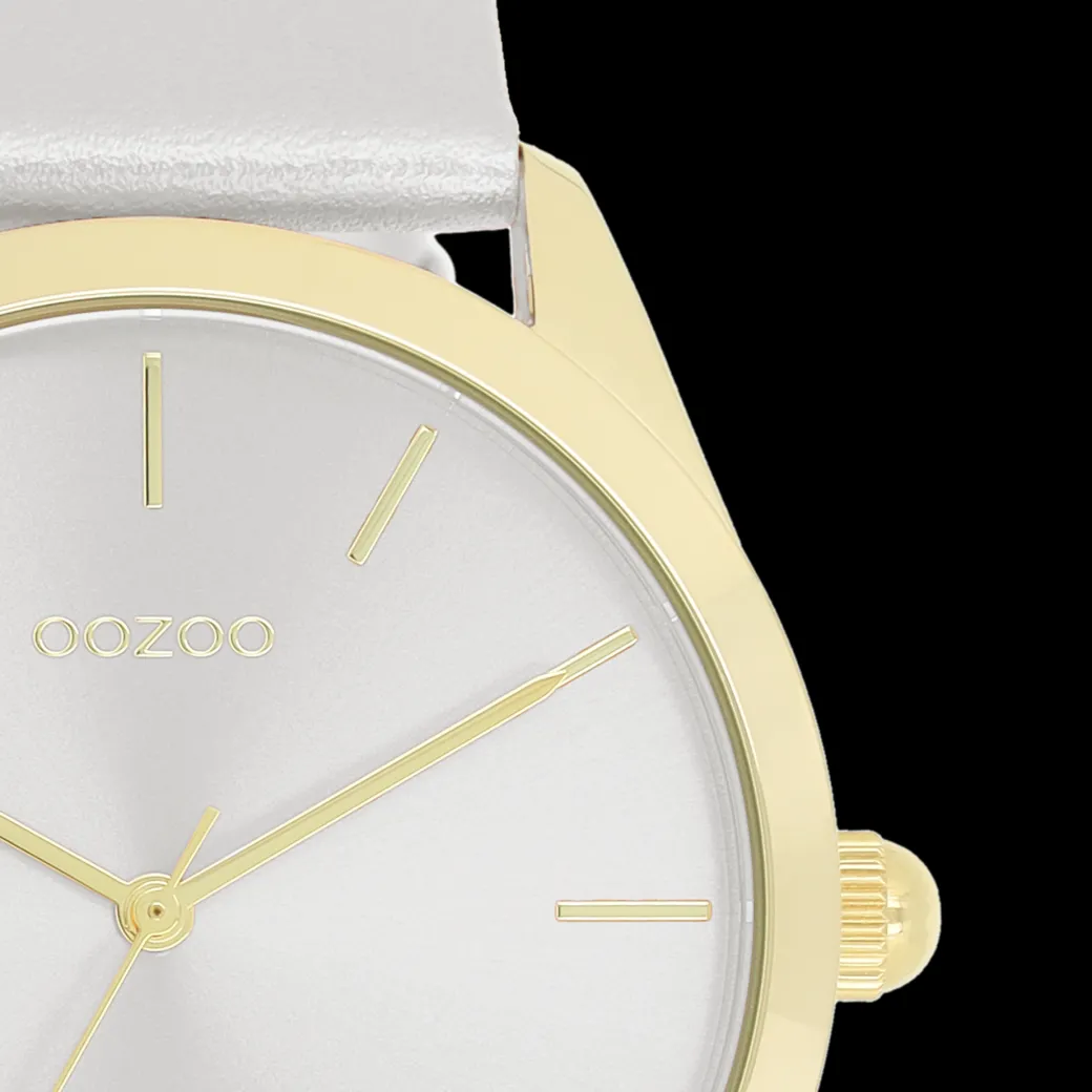 Goudkleurige OOZOO horloge met zilverkleurige leren band - C11330