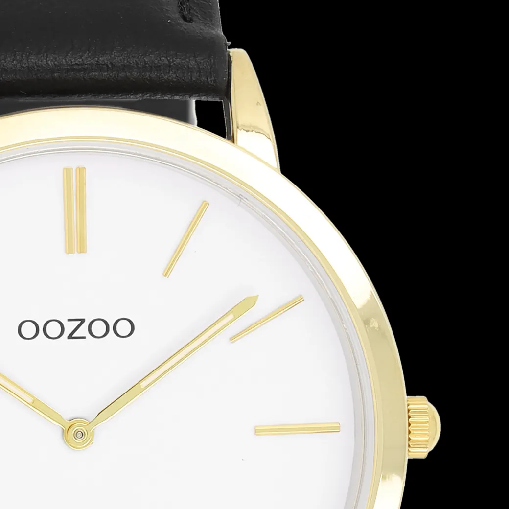 Goudkleurige OOZOO horloge met zwarte leren band - C20386