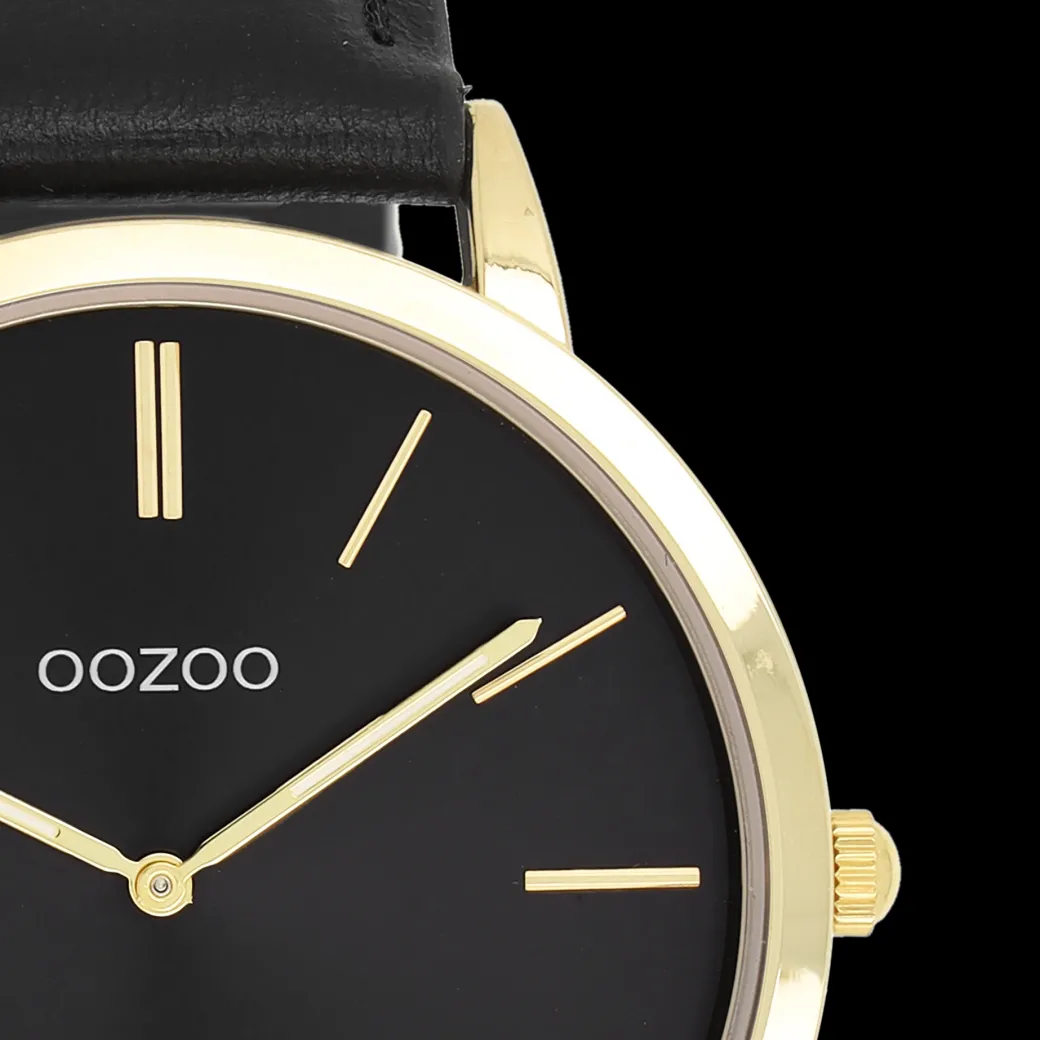 Goudkleurige OOZOO horloge met zwarte leren band - C20389