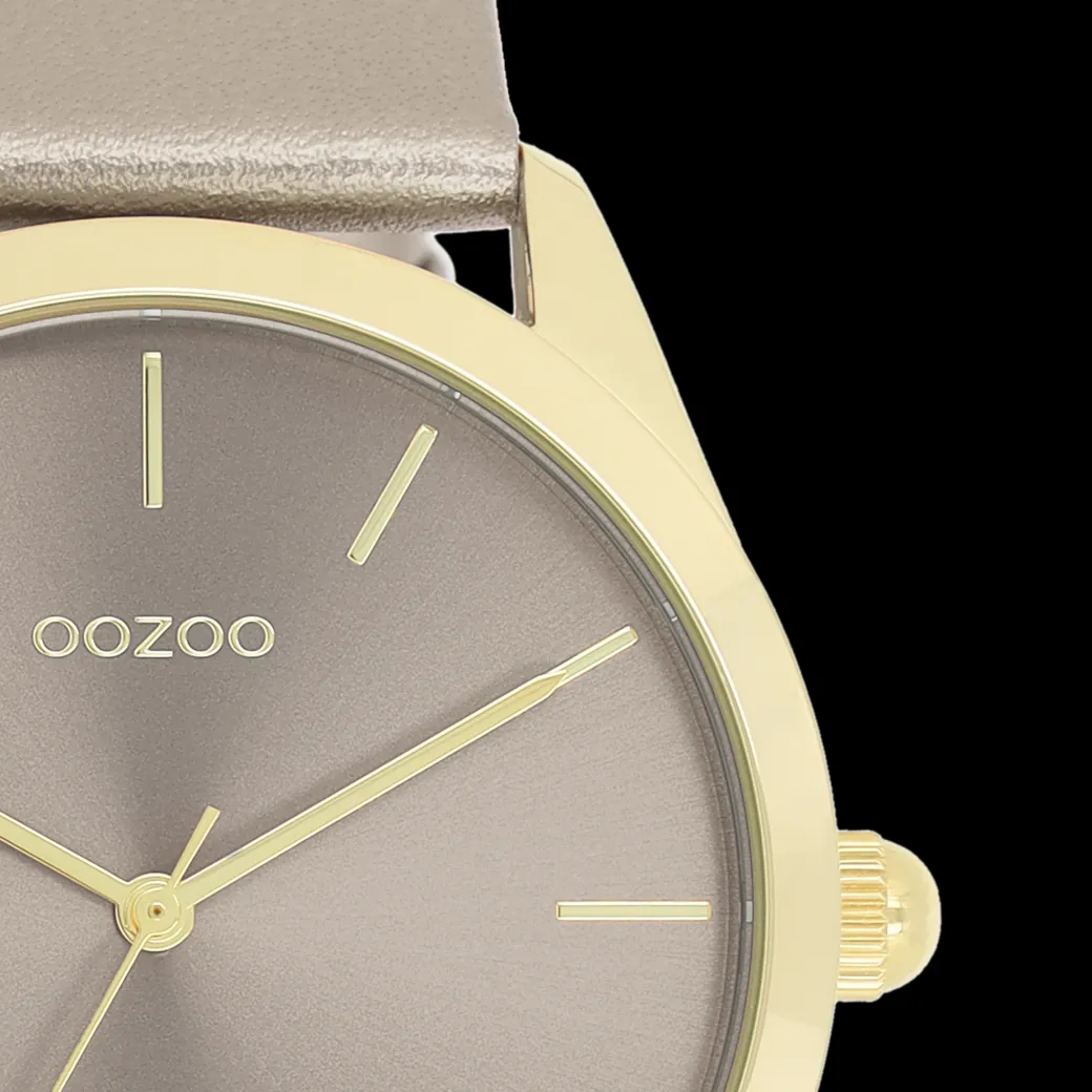 Goudkleurige OOZOO horloge met taupe leren band - C11333