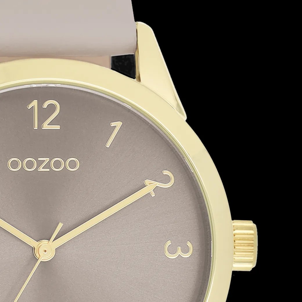 Goudkleurige OOZOO horloge met taupe leren band - C11328