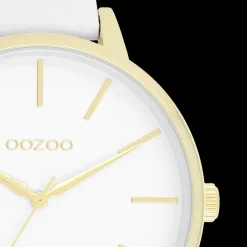 Goudkleurige OOZOO horloge met witte leren band - C11359
