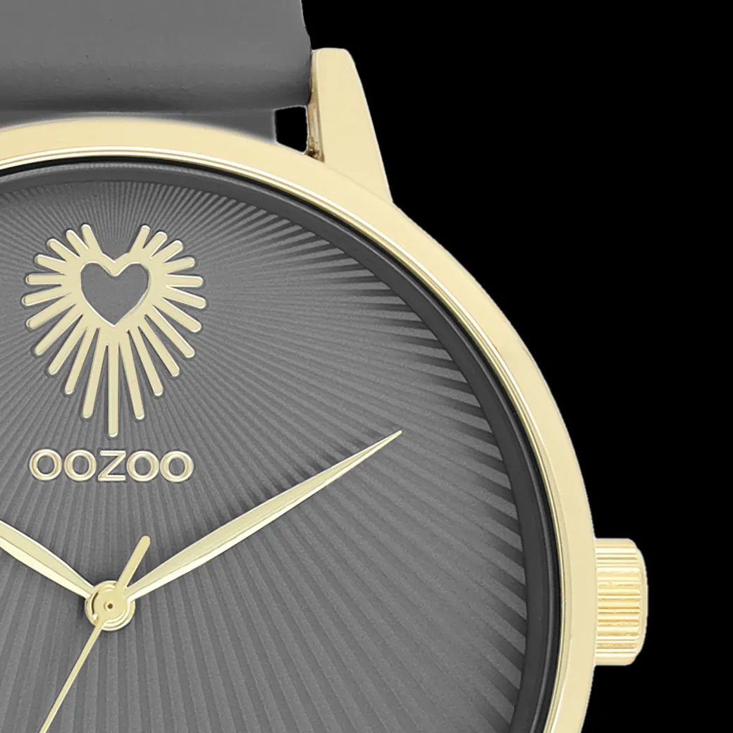 Goudkleurige OOZOO horloge met rook grijze leren band - C11244