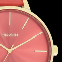 Goudkleurige OOZOO horloge met rode leren band - C11255