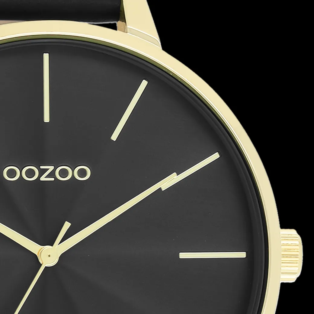 Goudkleurige OOZOO horloge met zwarte leren band - C11259