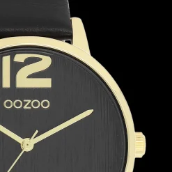 Goudkleurige OOZOO horloge met zwarte leren band - C11239