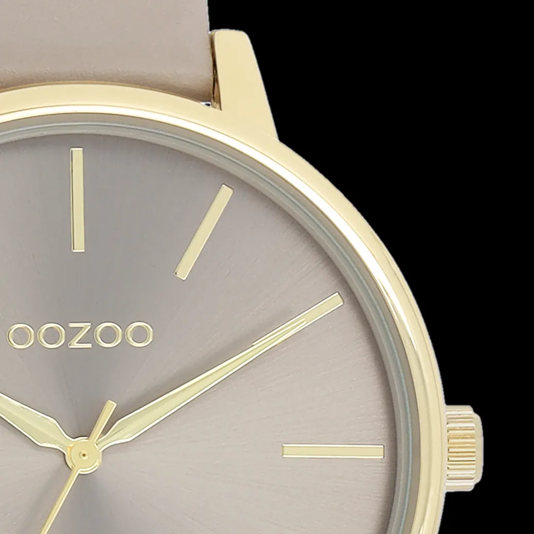 Goudkleurige OOZOO horloge met taupe leren band - C11291