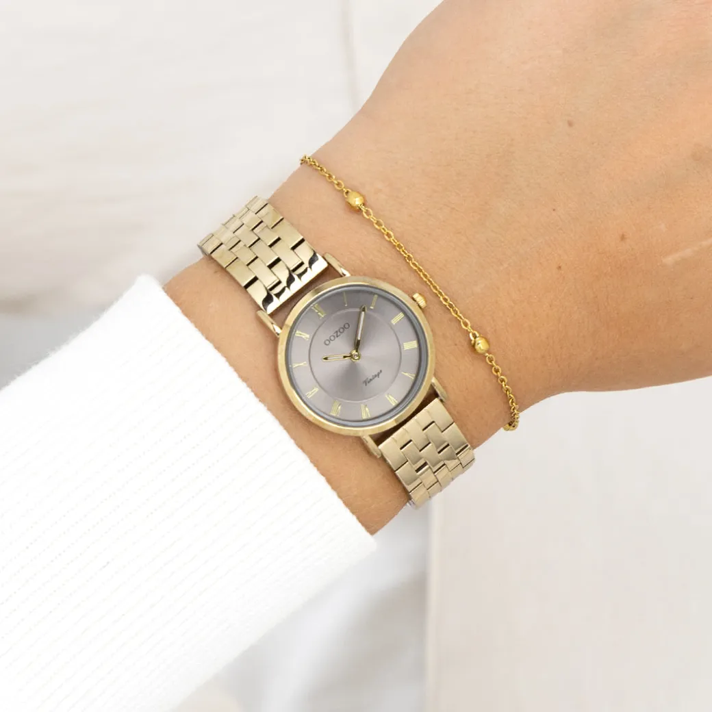 Goudkleurige OOZOO horloge met roestvrijstalen armband - C20377