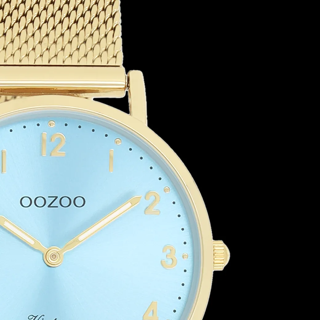 Goudkleurige OOZOO horloge met metalen mesh armband - C20348