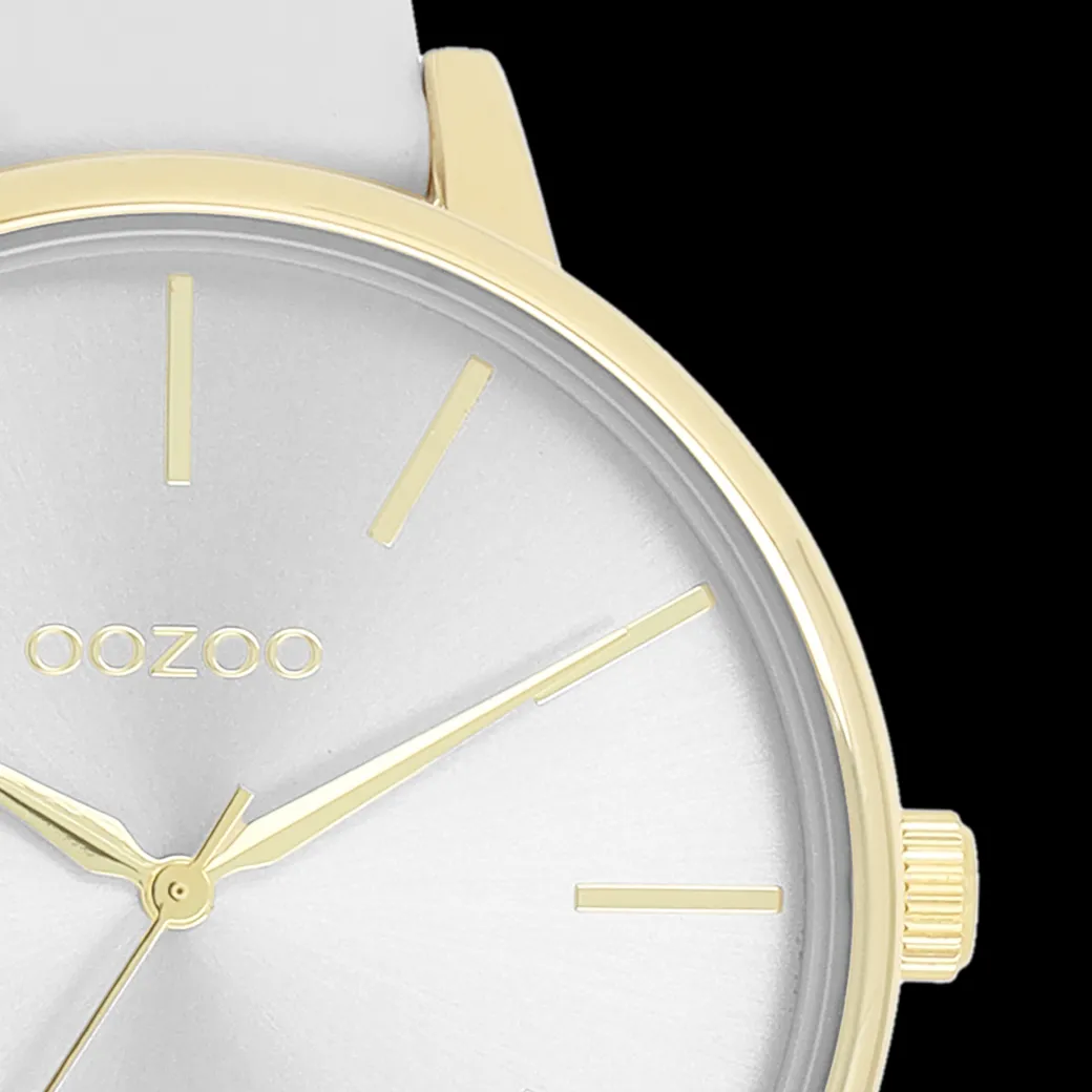 Goudkleurige OOZOO horloge met licht grijze leren band - C11290