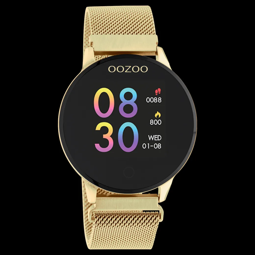 Goudkleurige OOZOO smartwatch met goudkleurige metalen mesh armband - Q00121