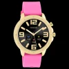 Goudkleurige OOZOO smartwatch met framboos roze rubber band - Q00320