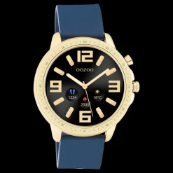 Goudkleurige OOZOO smartwatch met donker blauwe rubber band - Q00321