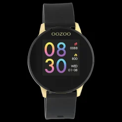 Goudkleurige OOZOO smartwatch met zwarte rubber band - Q00120