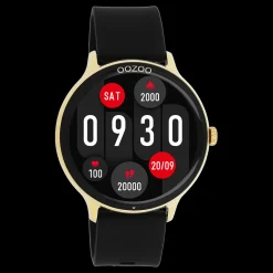 Goudkleurige OOZOO smartwatch met zwarte rubber band - Q00132