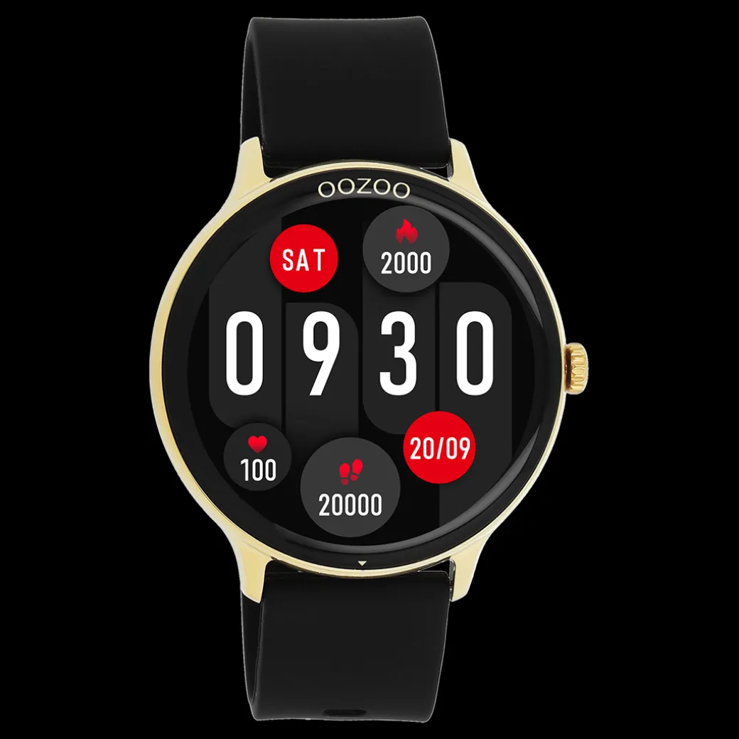 Goudkleurige OOZOO smartwatch met zwarte rubber band - Q00132
