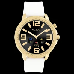 Goudkleurige OOZOO smartwatch met witte rubber band - Q00316