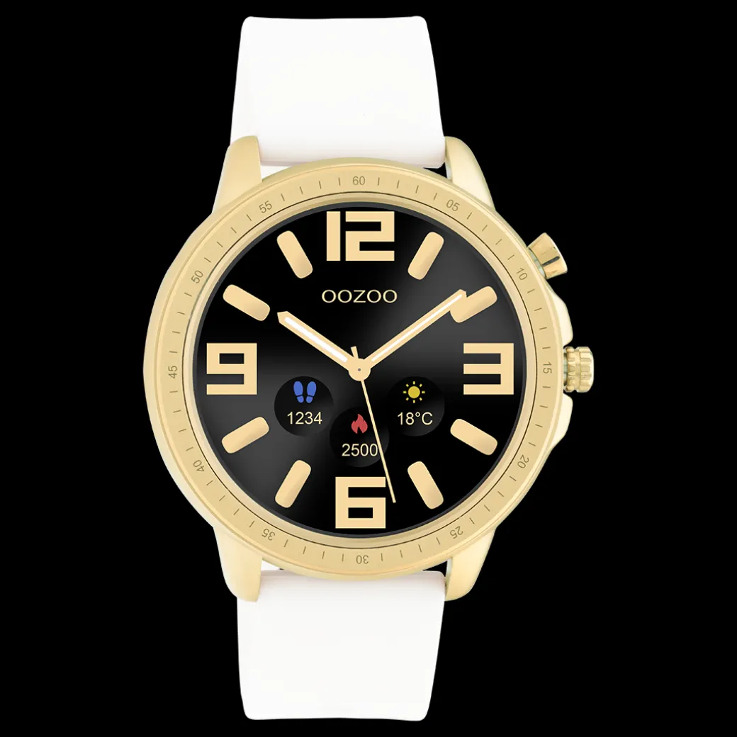 Goudkleurige OOZOO smartwatch met witte rubber band - Q00316