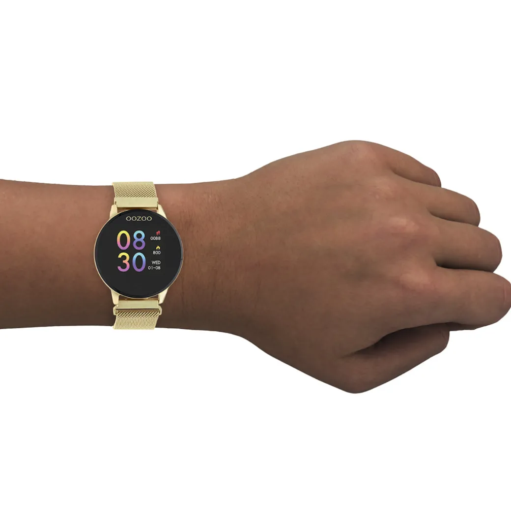 Goudkleurige OOZOO smartwatch met goudkleurige metalen mesh armband - Q00121