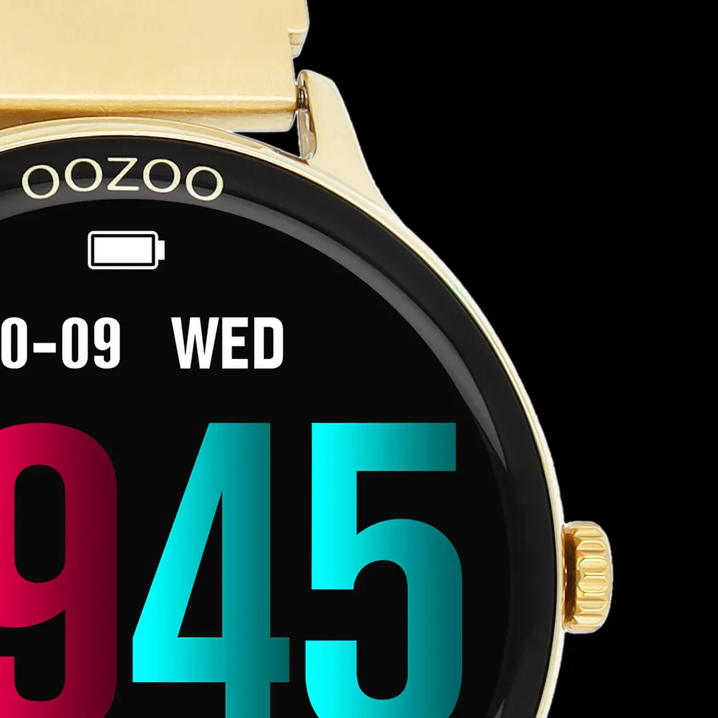 Goudkleurige OOZOO smartwatch met goudkleurige metalen mesh armband - Q00136