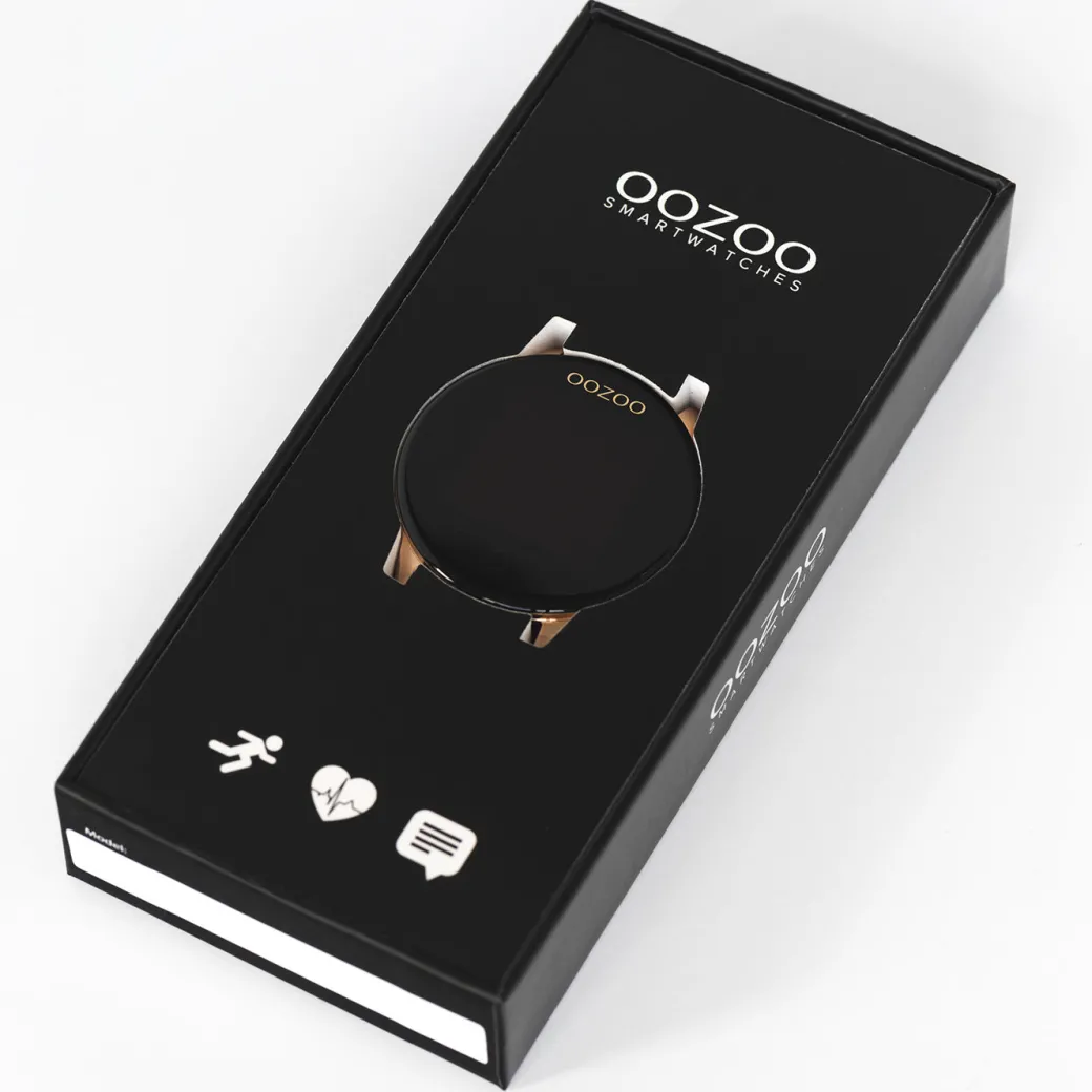 Goudkleurige OOZOO smartwatch met zwarte metalen mesh armband - Q00122
