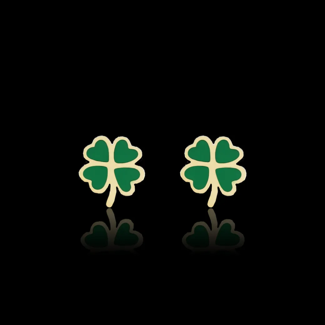Goudkleurig/groene oorbellen met een groene klaver