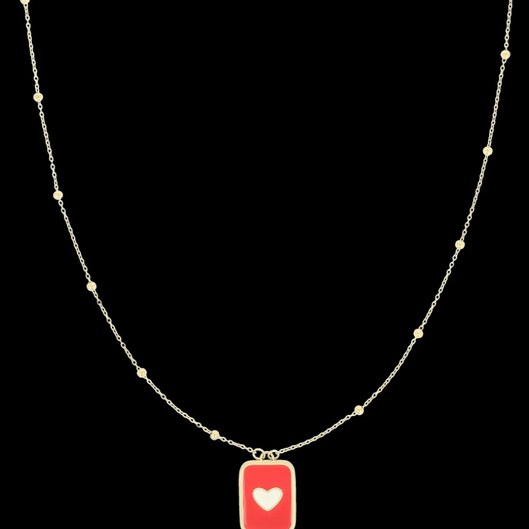 Goudkleurig/rode ketting met een hart plaatje