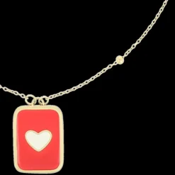 Goudkleurig/rode ketting met een hart plaatje