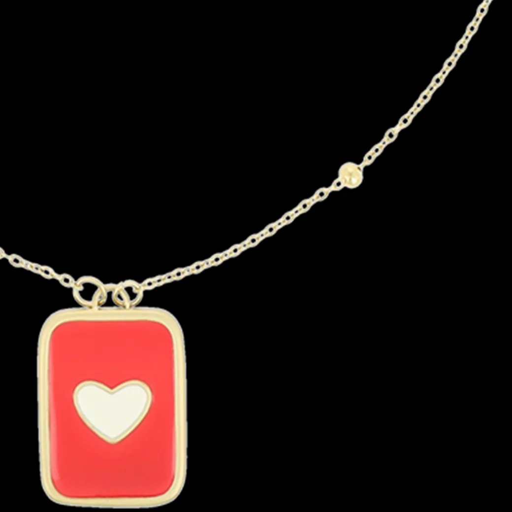 Goudkleurig/rode ketting met een hart plaatje