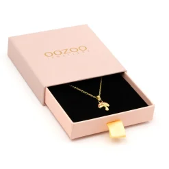 Goudkleurig/rode ketting met een paddenstoel bedeltje