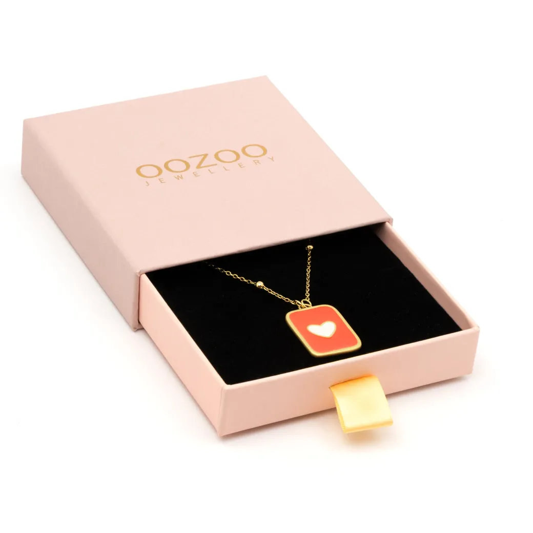 Goudkleurig/rode ketting met een hart plaatje
