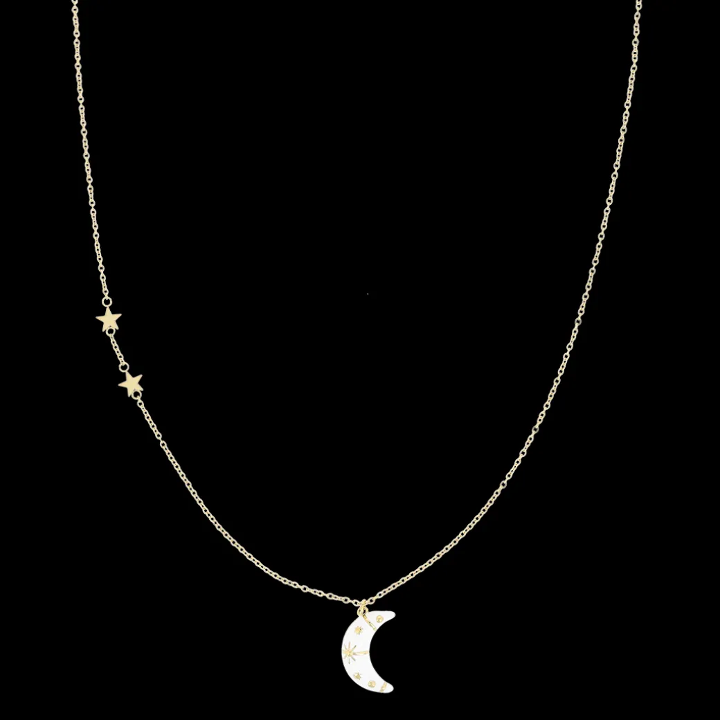 Goudkleurig/witte ketting met een maan bedeltje