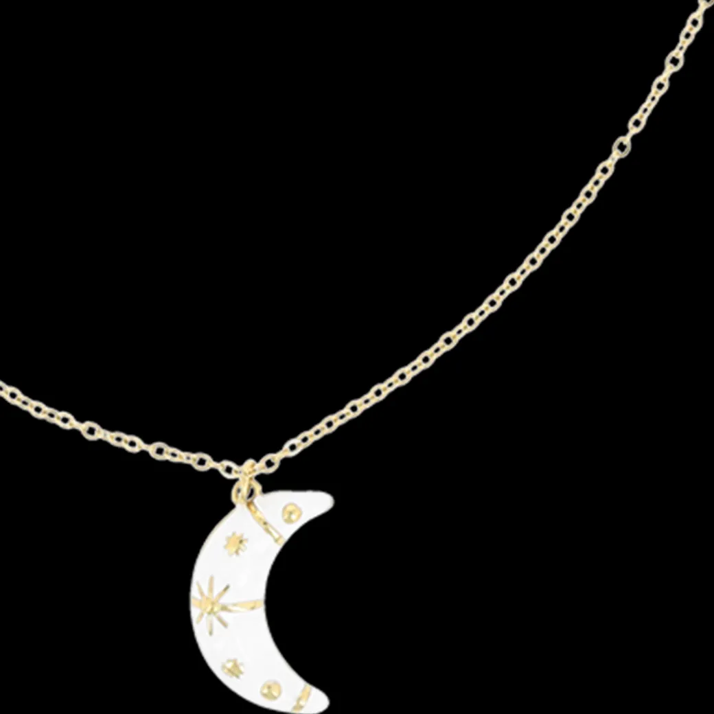 Goudkleurig/witte ketting met een maan bedeltje