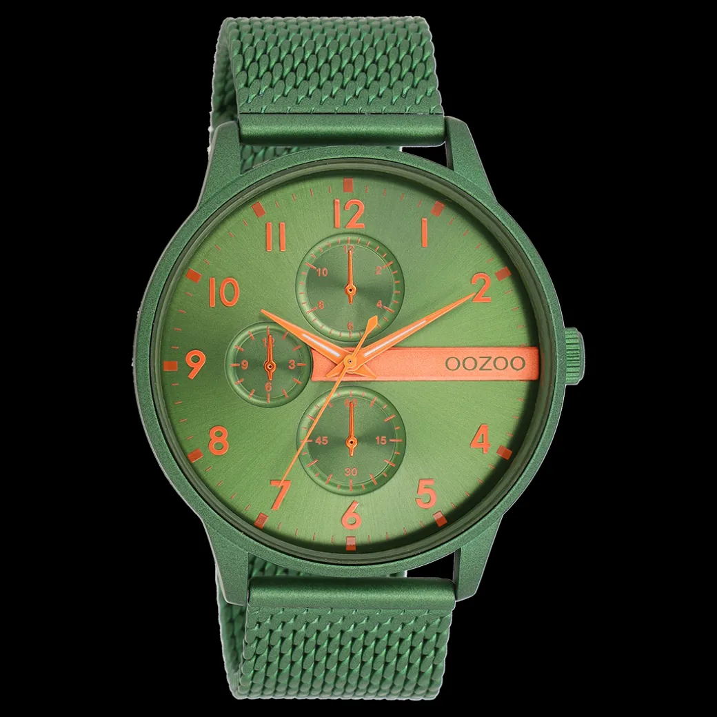 Groene OOZOO horloge met metalen mesh armband - C11303