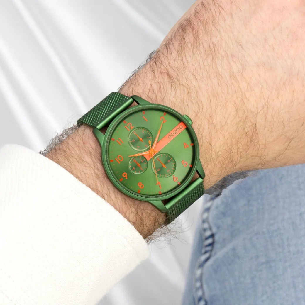 Groene OOZOO horloge met metalen mesh armband - C11303