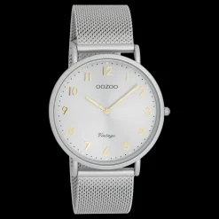 Licht grijze OOZOO horloge met metalen mesh armband - C20379